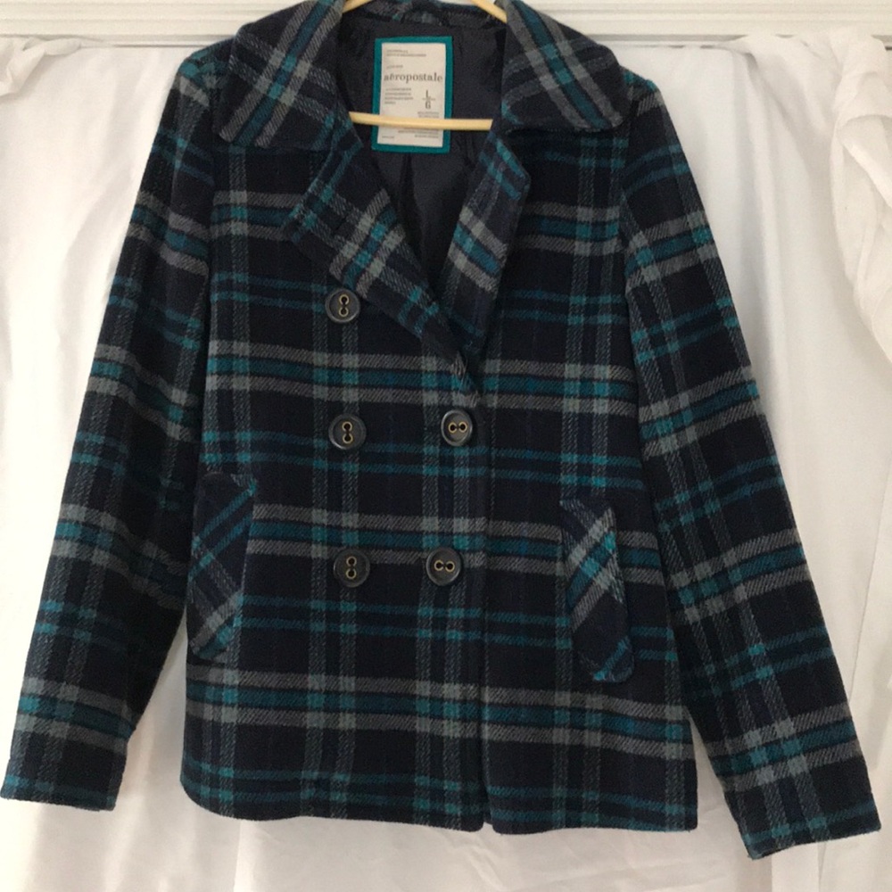 Aeropostale Plaid Pea Coat